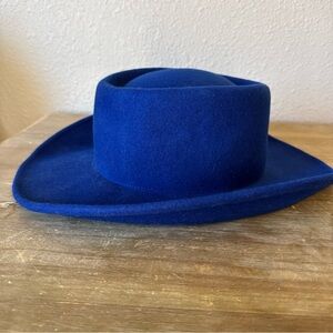 Anthropologie Wool Curved Brim Boater Royal Blue Boho Hat Festival Western NWT